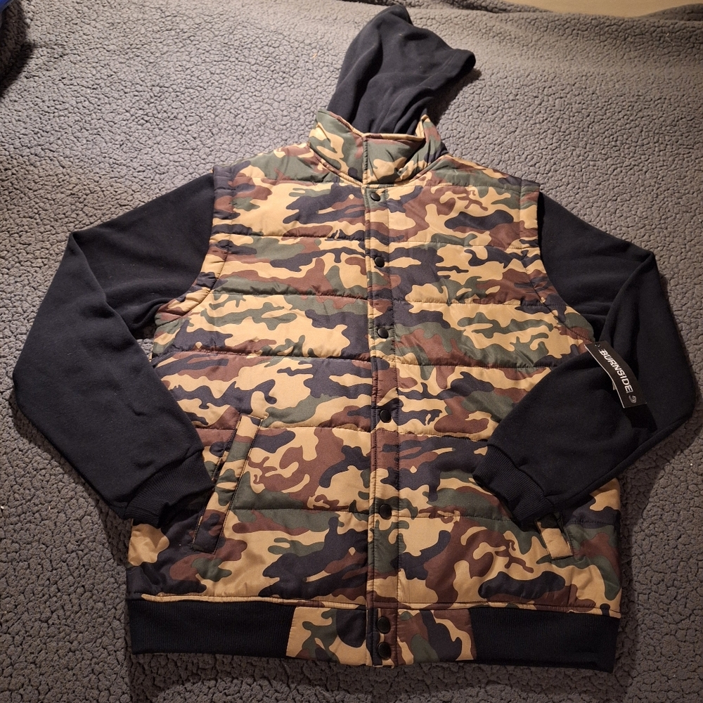 Burnside Quilted Full-Zip Hooded Fleece Weather Resistant Jacket Jungle Camo NWT
